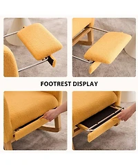 Rainsken Modern Plush Teddy Rocking Recliner Chair, Comfort Accent Chair with Hidden Side Pocket and Pull-out Footrest for Living Rooms, Balcony
