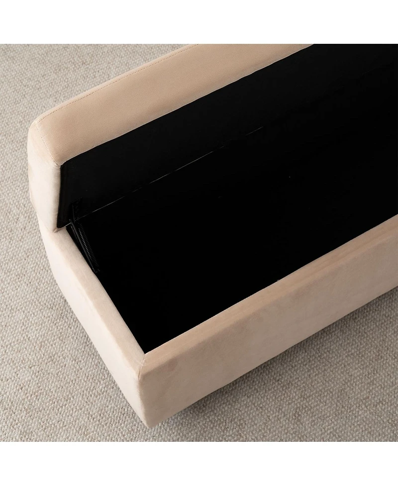 Maison Boucle 60" Velvet Storage Bench Ottoman with Lift-Top and Walnut Base