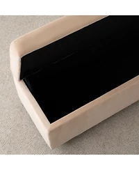 Maison Boucle 60" Velvet Storage Bench Ottoman with Lift-Top and Walnut Base