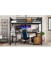 Streamdale Furniture Metal Queen Loft Bed with Desk and Storage Drawers