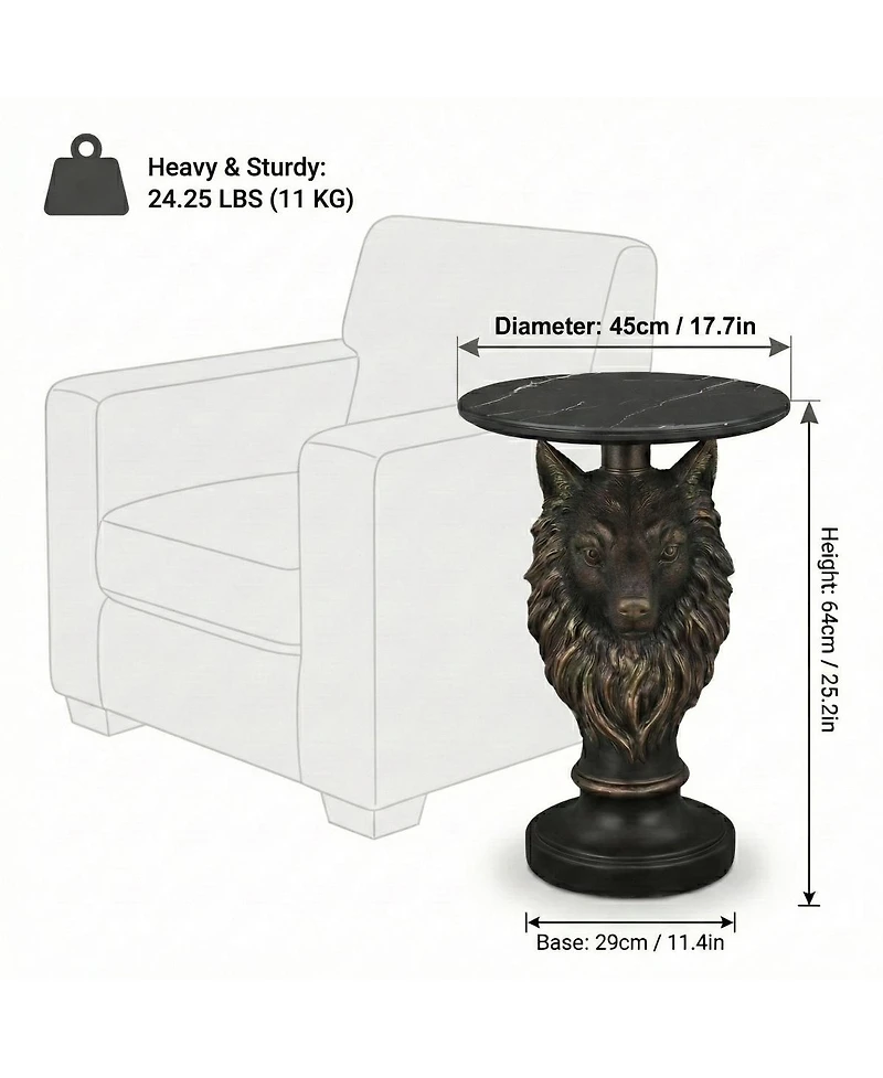 Streamdale Furniture Wolf Head Accent Table Animal Statue End Tables Livingroom