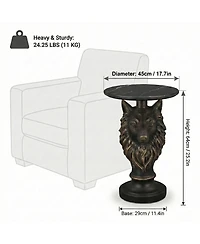 Streamdale Furniture Wolf Head Accent Table Animal Statue End Tables Livingroom