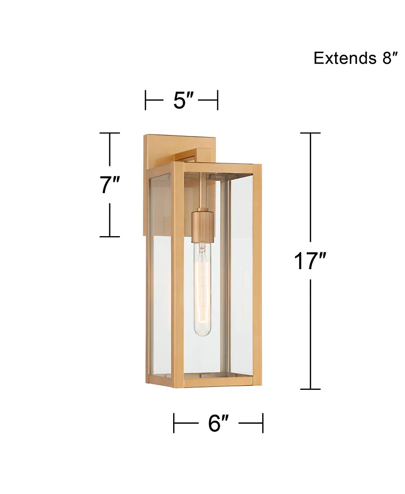John Timberland Titan Modern Outdoor Wall Light Fixtures Set of 2 Soft Gold Rectangular Frame Clear Glass for Post Exterior Barn