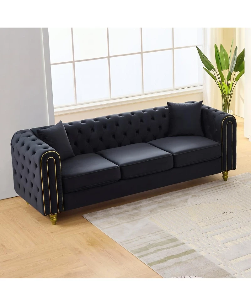 Streamdale Furniture 3+3 Velvet Chesterfield Sofa with Gold Legs