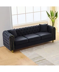 Streamdale Furniture 3+3 Velvet Chesterfield Sofa with Gold Legs