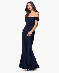Betsy & Adam Women's Long Off-The-Shoulder Corset Dress