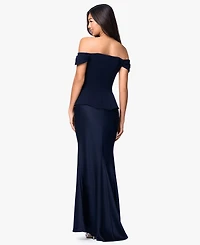 Betsy & Adam Women's Long Off-The-Shoulder Corset Dress