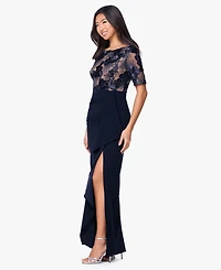 Betsy & Adam Women's Boat Neck Scuba Ruffle Dress