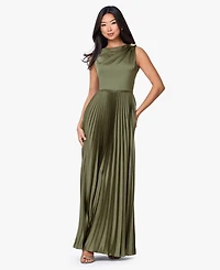 Betsy & Adam Women's Boat Neck Pleated Ball Gown