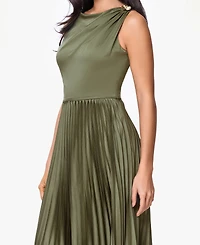 Betsy & Adam Women's Boat Neck Pleated Ball Gown
