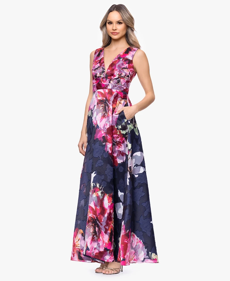 Betsy & Adam Women's V-Neck Burnout Floral Dress