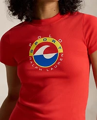 Polo Ralph Lauren Women's Wave Crewneck Logo Rib Knit T-Shirt