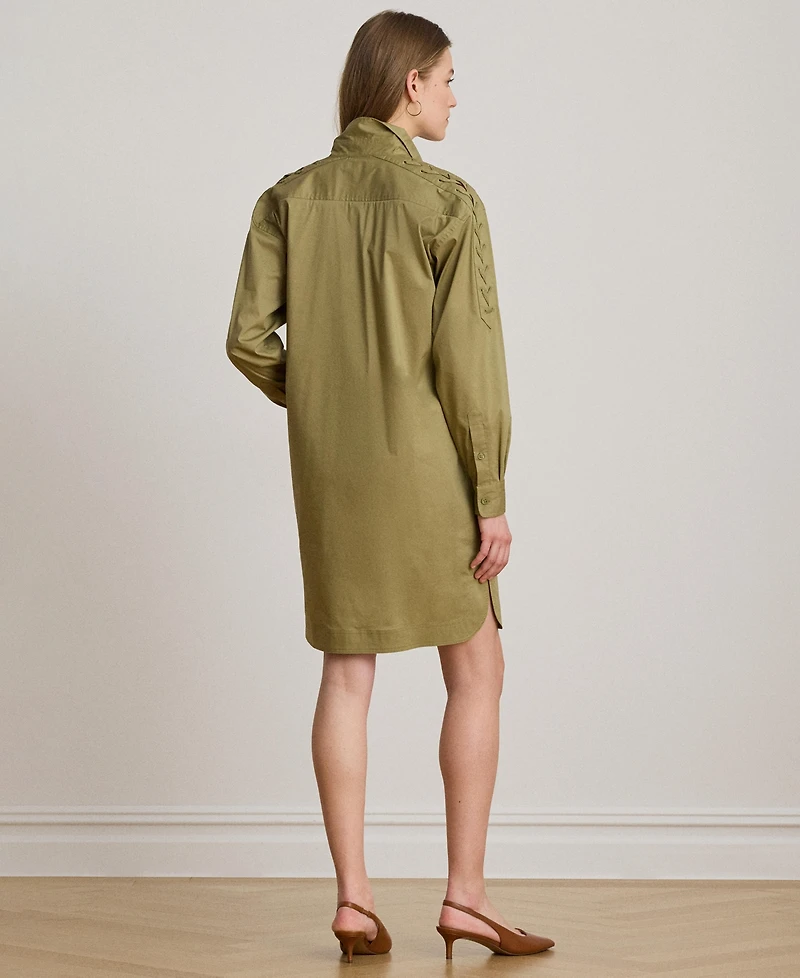 Lauren Ralph Women's Spread Collar Lace-Up Trim Shirt Dress