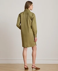 Lauren Ralph Women's Spread Collar Lace-Up Trim Shirt Dress