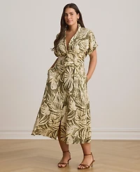 Lauren Ralph Women's Palm-Frond-Print Camp Collar Shirt Dress