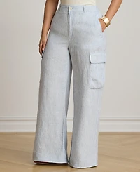Lauren Ralph Women's High-Rise Pinstripe Wide-Leg Cargo Pants