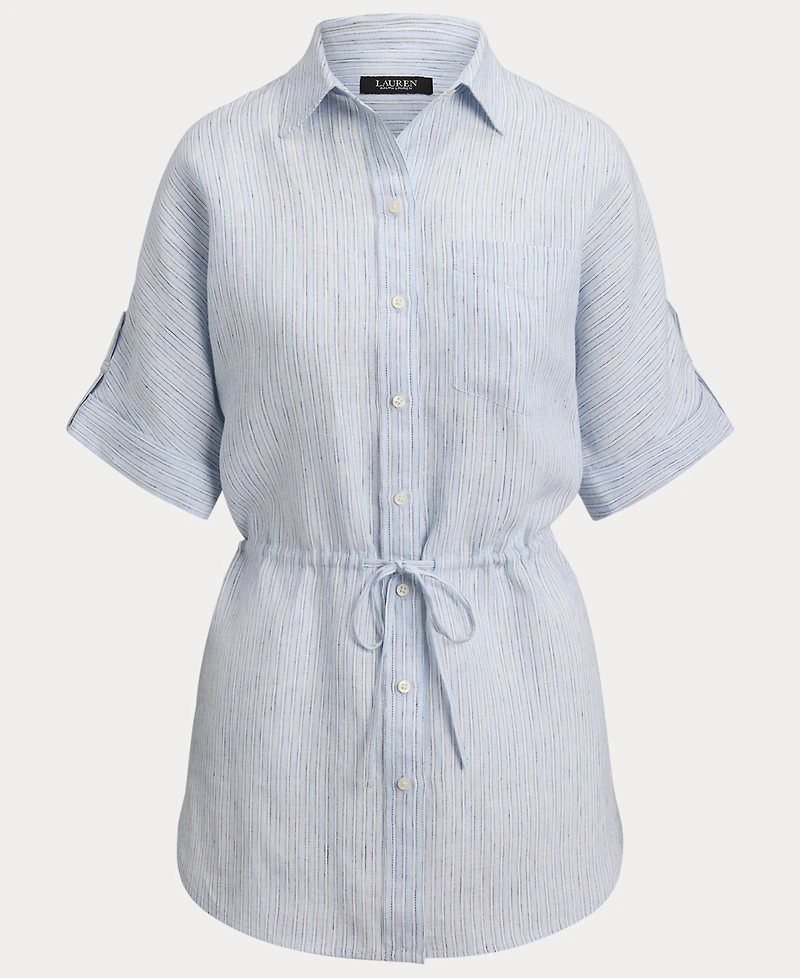Lauren Ralph Women's Point Collar Striped Roll-Tab-Sleeve Tunic Shirt