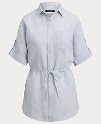 Lauren Ralph Women's Point Collar Striped Roll-Tab-Sleeve Tunic Shirt