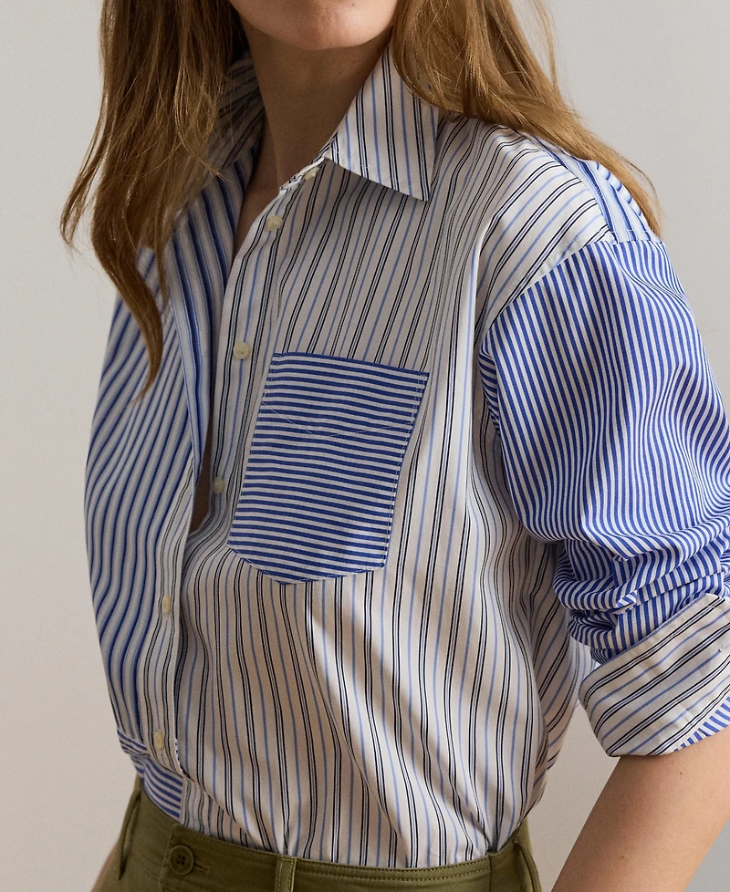 Lauren Ralph Women's Spread Collar Striped Broadcloth Shirt