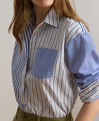 Lauren Ralph Women's Spread Collar Striped Broadcloth Shirt