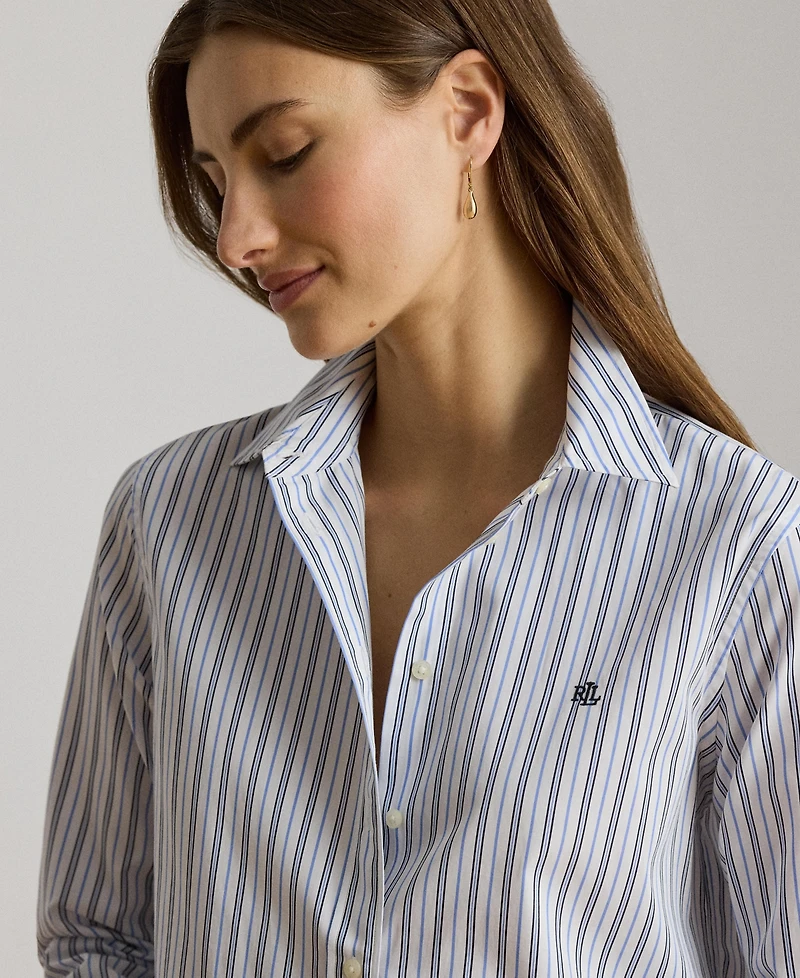 Lauren Ralph Women's Point Collar Striped Broadcloth Shirt