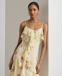 Lauren Ralph Floral Ruffle-Trim Georgette Gown