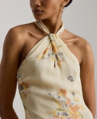 Lauren Ralph Floral Ruffle-Trim Halter Cocktail Dress