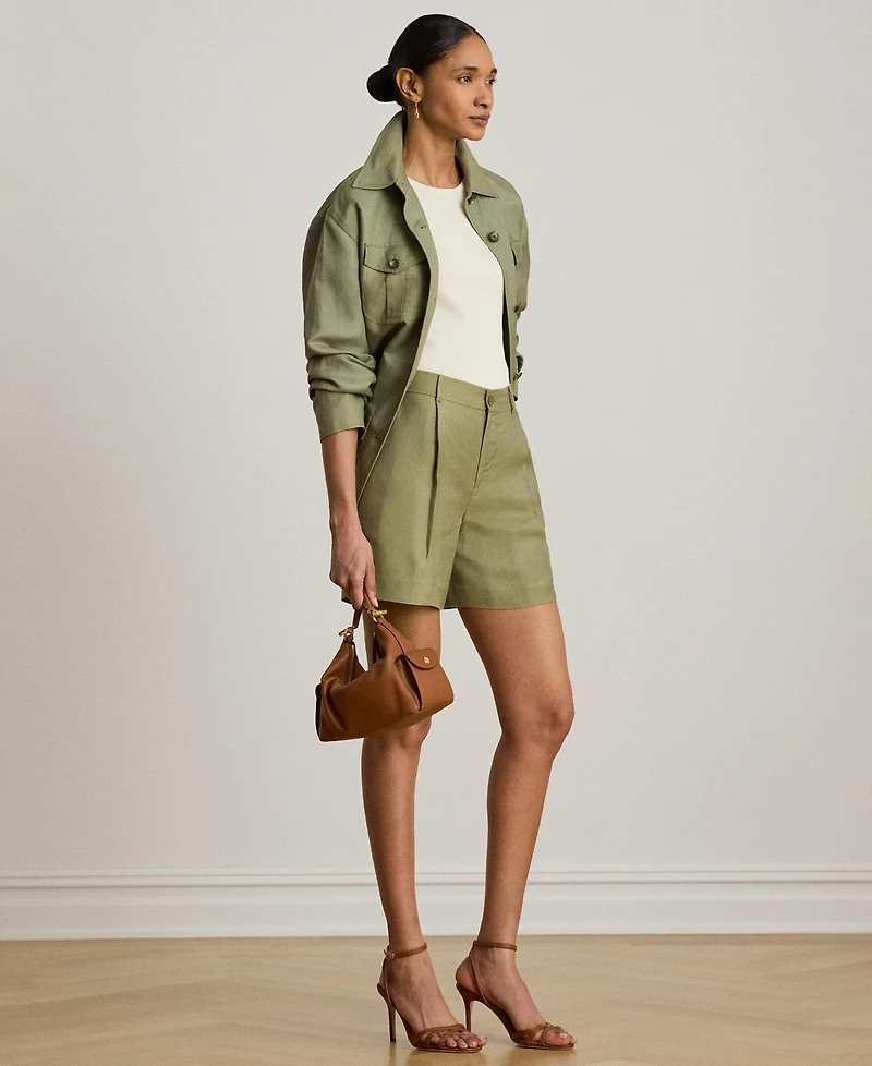 Lauren Ralph Women's High-Rise Pleated Twill Shorts