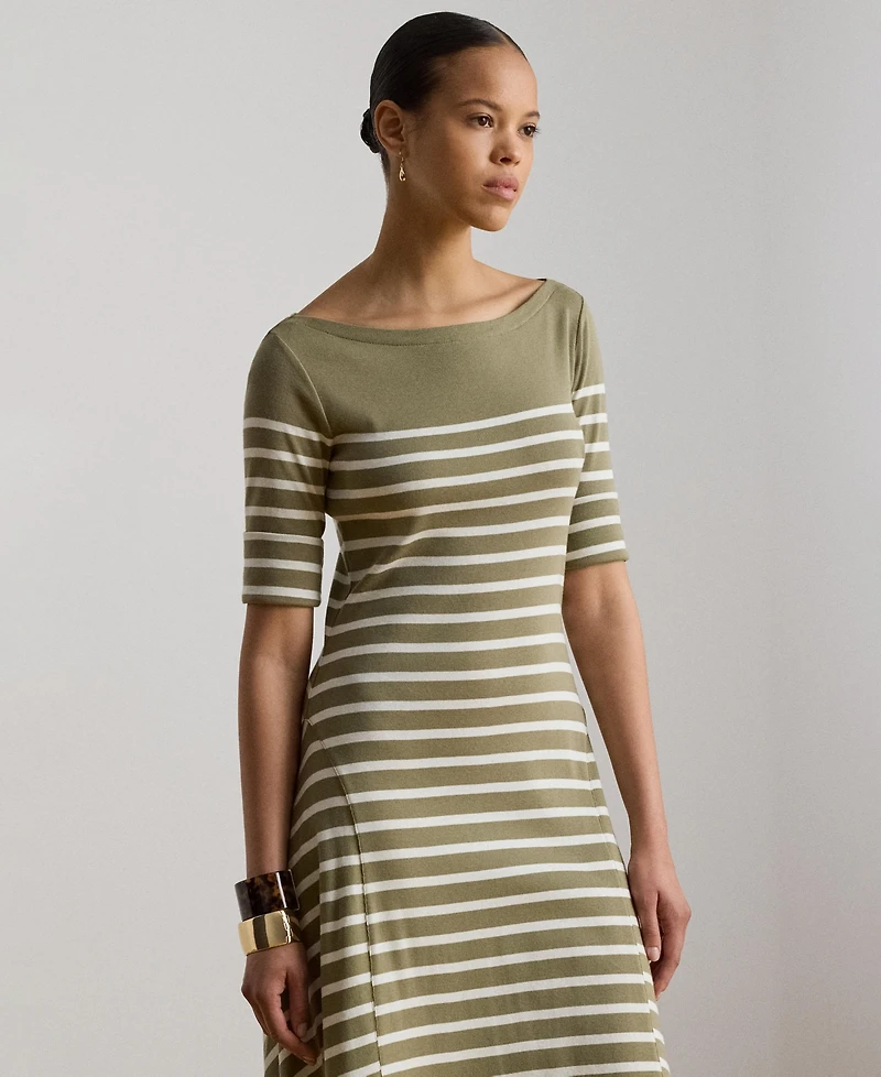 Lauren Ralph Women's Boat Neck Breton-Stripe Ribbed Midi Dress