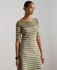 Lauren Ralph Women's Boat Neck Breton-Stripe Ribbed Midi Dress