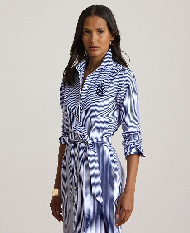 Lauren Ralph Women's Point Collar Striped Broadcloth Shirt Dress