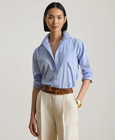 Lauren Ralph Women's Point Collar Striped Broadcloth Shirt