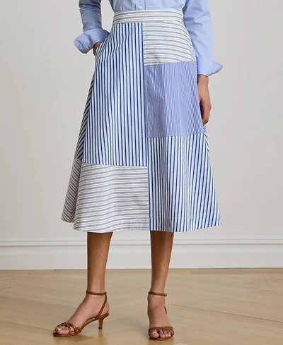 Lauren Ralph Women's Patchwork Striped Broadcloth Midi A-Line Skirt