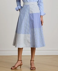 Lauren Ralph Women's Patchwork Striped Broadcloth Midi A-Line Skirt