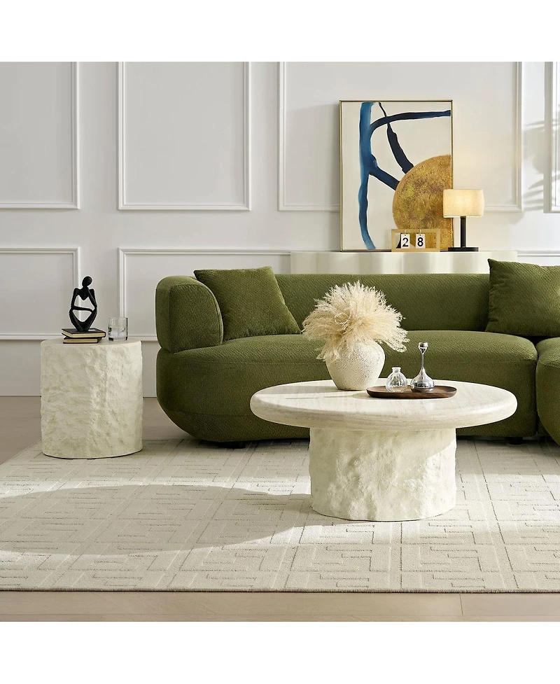Streamdale Furniture Fiberglass Round Coffee Table, Modern Stone Look