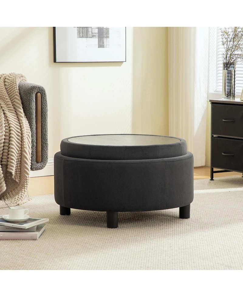 Streamdale Furniture Upholstered Round Storage Ottoman with Reversible Lid