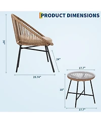 gaomon 3 Piece Outdoor Bistro Set Wicker Chairs Glass Table Weather Resistant Patio Furniture for Garden Deck Backyard