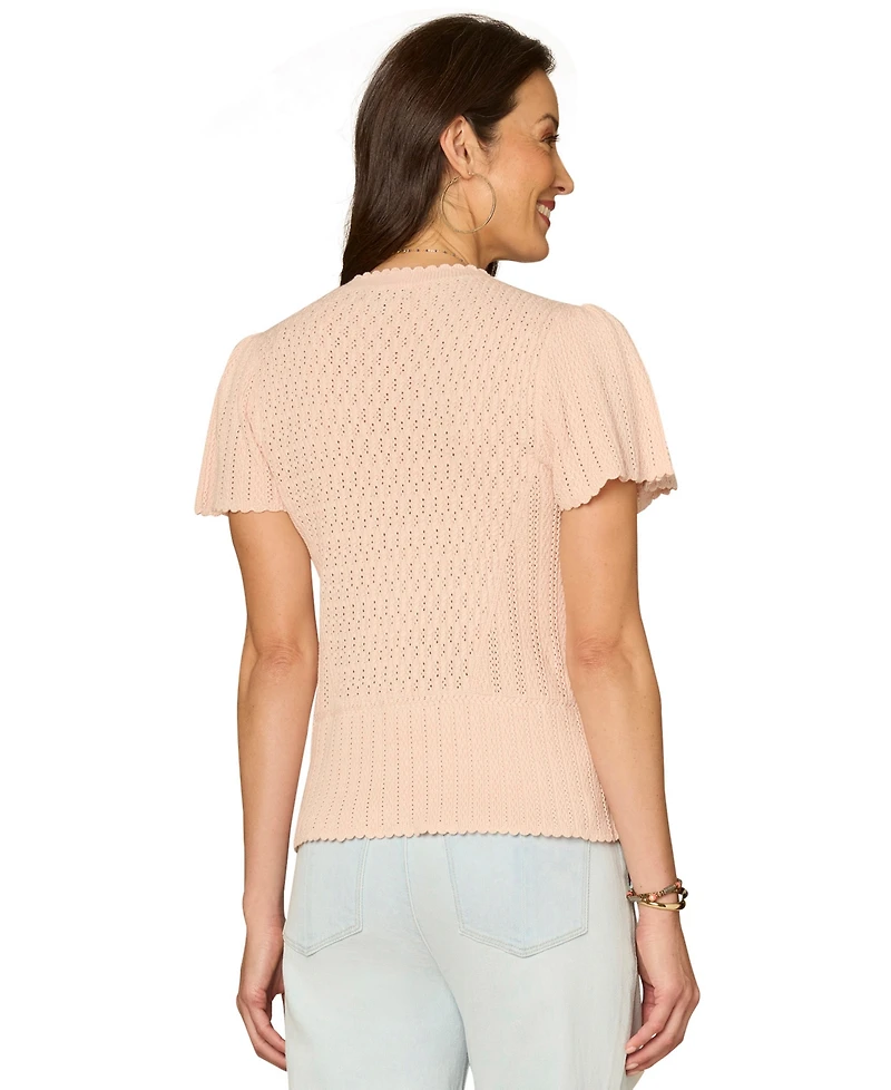 Democracy Women's Flounce Short-Sleeve Crochet Top