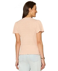 Democracy Women's Flounce Short-Sleeve Crochet Top