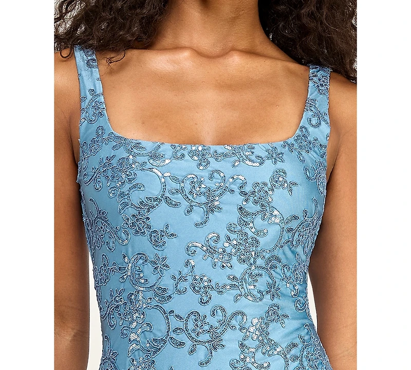 Seni & Cade Women's Sequin Corded Square Neck Mini Dress