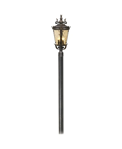 John Timberland Casa Marseille Vintage Rustic Outdoor Post Light Veranda Bronze with Burial Pole Champagne Hammered Glass for Exterior Barn Deck