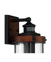 John Timberland Stan Industrial Outdoor Wall Light Fixtures Set of 2 Dark Wood Motion Sensor 15 Clear Glass for Porch Patio