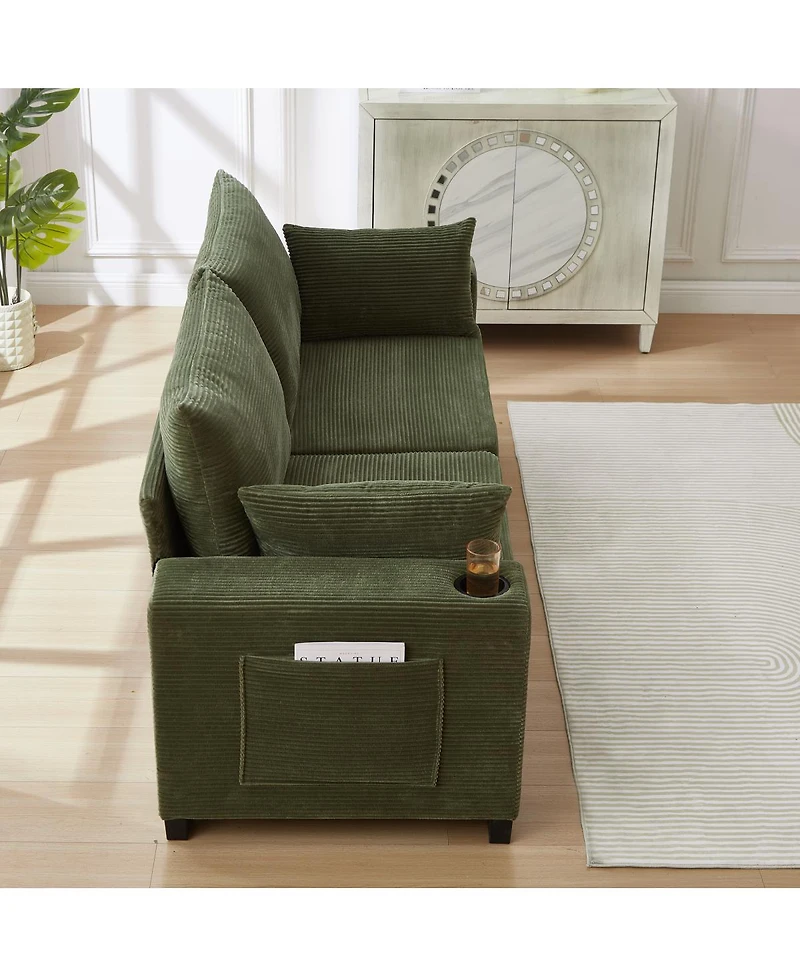 Streamdale Furniture 78" Corduroy Sofa with Usb, Cup Holders, Side Pocket