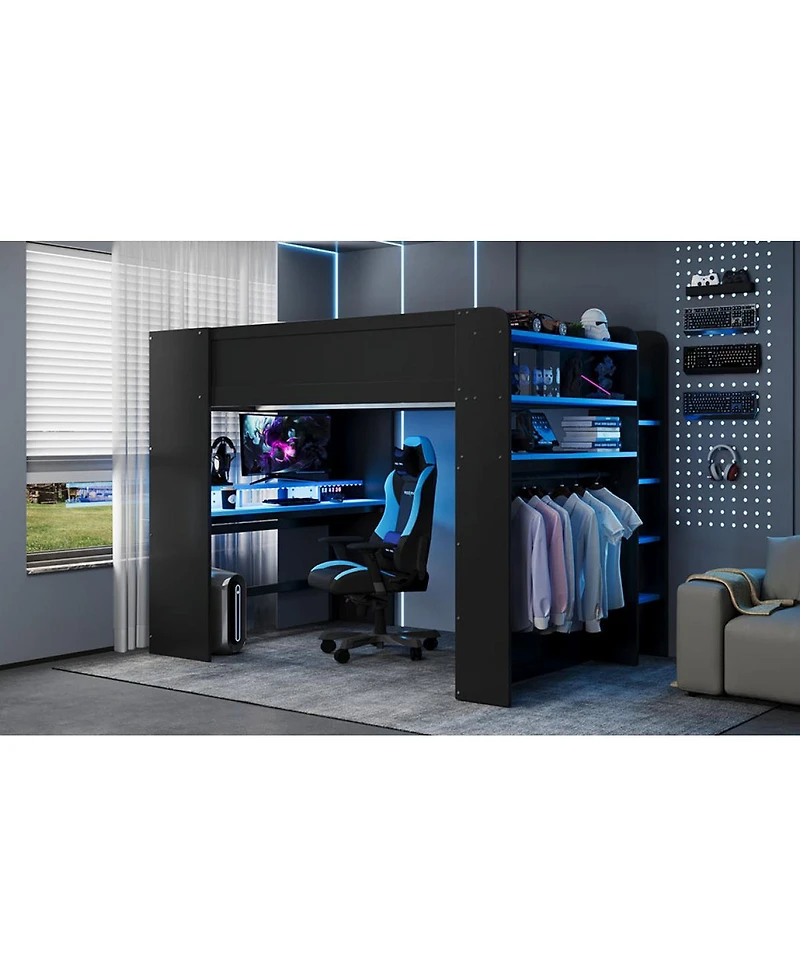 Streamdale Furniture Twin Bunk Bed with Desk, Shelves and Lamp