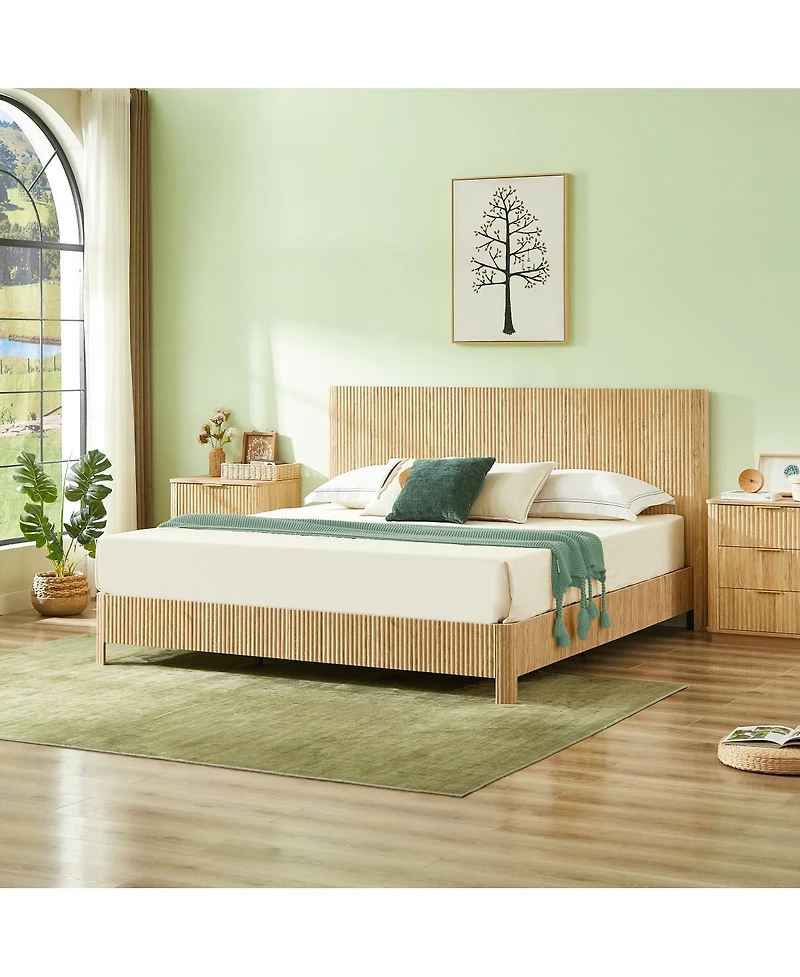 Streamdale Furniture King Size Wooden corrugated curved lines, No Box Spring Needed