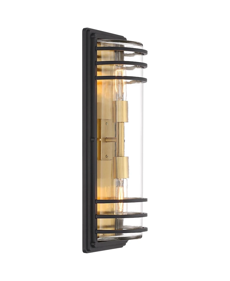 John Timberland Habitat High Modern Outdoor Wall Light Fixture Mount Porch House Set of 2 2-Light and Brass Finish