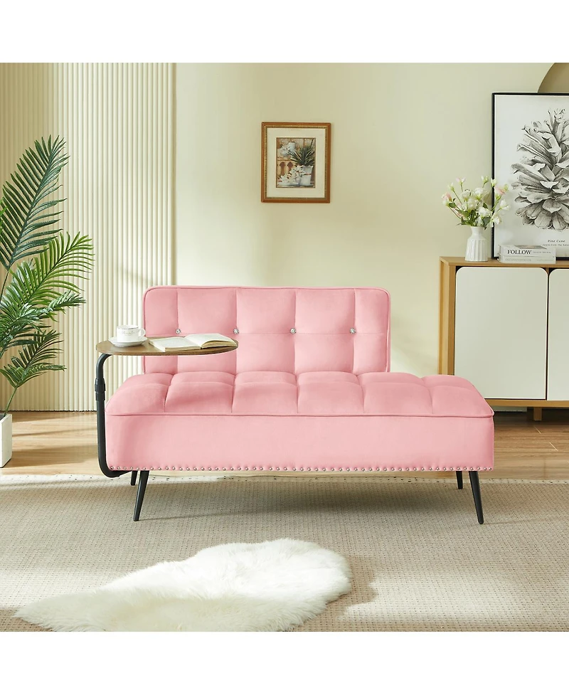 Streamdale Furniture Modern 54" Velvet Loveseat w/ Rotating Side Table