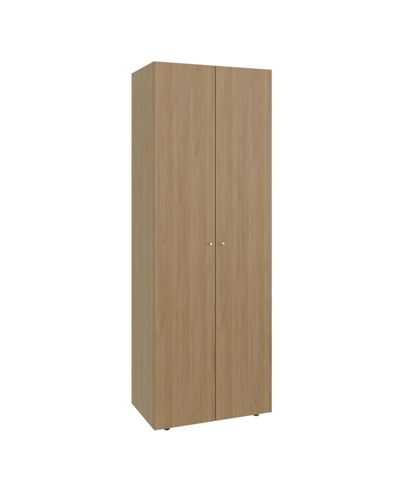 Flynama Home 2 Doors Closet System Armoire Hanging Rod Storage Shelf Oak Modern Bedroom Organization Storage 66.9inch High