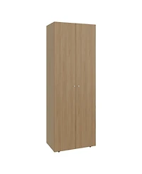 Flynama Home 2 Doors Closet System Armoire Hanging Rod Storage Shelf Oak Modern Bedroom Organization Storage 66.9inch High