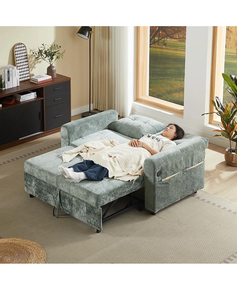 Streamdale Furniture Loveseat Sleeper Sofa with Usb Ports and Pillows